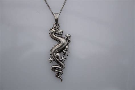 Vintage Silver Chinese Dragon Pendant Necklace Vintage Etsy