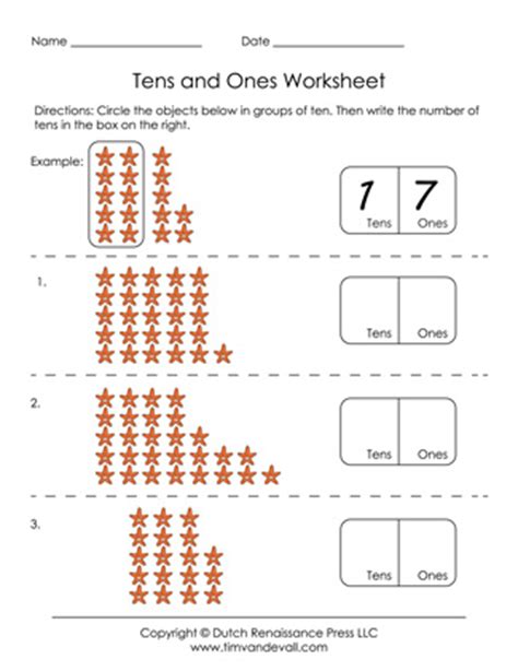 Count the blocks on both sides and indicate their total in the box provided below the figures. Free Printable Tens and Ones Worksheets for Grade 1
