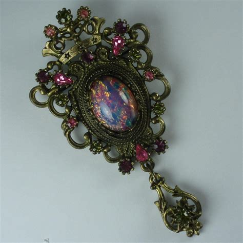 Vintage Sarah Coventry Faux Opal Rhinestone Pendant And Brooch