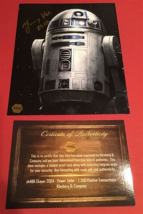 Autograph Jimmy Vee 8 X 10 Coa R2 D2 Star Wars In Gold Coa Ebay
