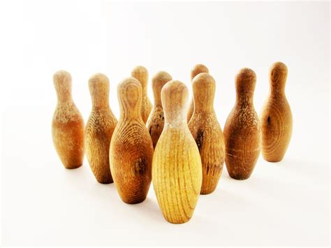 Ten Small Wood Bowling Pins Wood With Lightly Finished Etsy Bowling