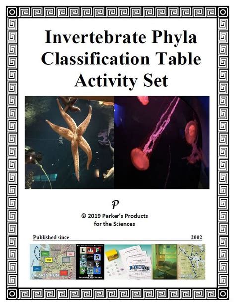 Invertebrate Phyla Classification Table Activity Set Life Science Middle School Middle School
