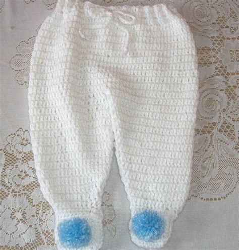 Crochet Baby Boy Outfit Layette Sweater Set In White And Blue With