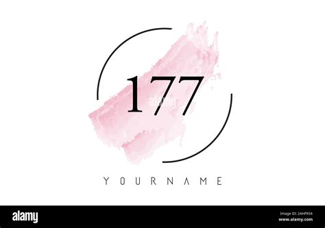 Number 177 Watercolor Stroke Logo With Circular Shape And Pastel Pink