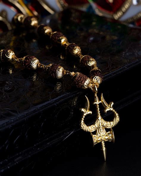 Timeless Gold Plated Mahadev Trishul Rudraksha Beaded Necklace Voylla