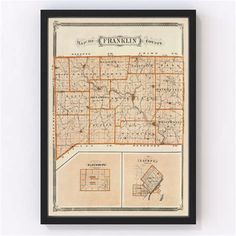 Vintage Map Of Franklin County Indiana 1876 By Teds Vintage Art