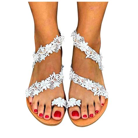 Cheap Women White Flat Sandals Luxury Pearls Bridal Wedding Shoes Joom