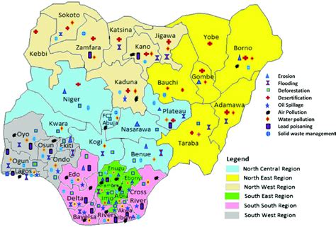 Map Of Nigeria Showing Different Locations And Environmental Problems