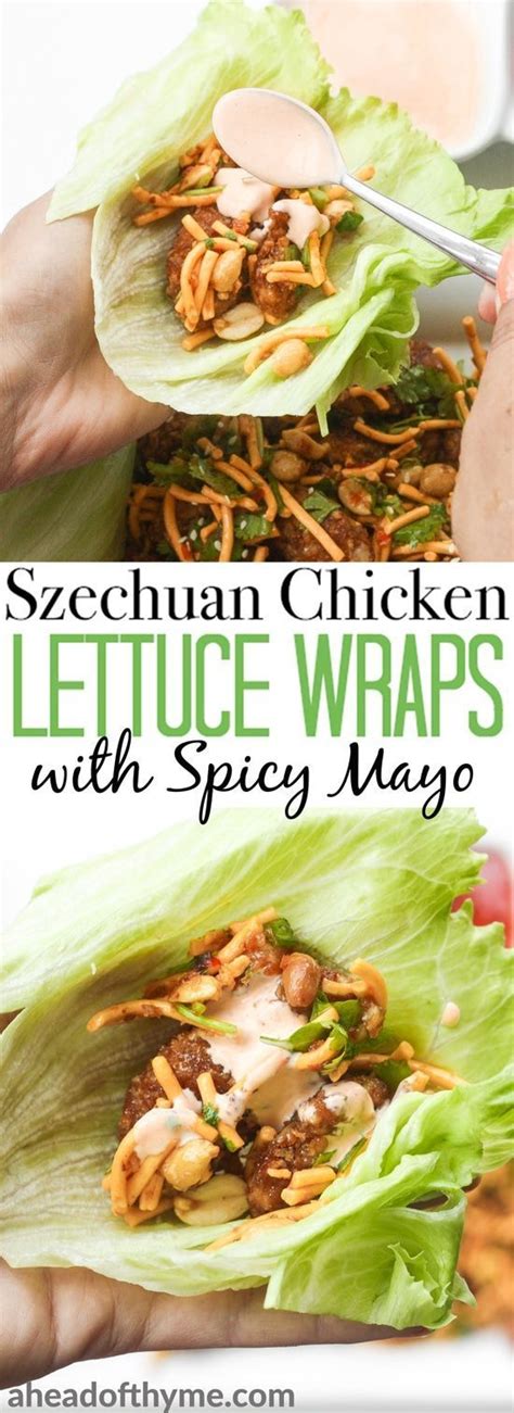 Peanut chicken lettuce wraps with a ginger garlic sauce on a. Szechuan Chicken Lettuce Wraps with Spicy Mayo (Cactus ...
