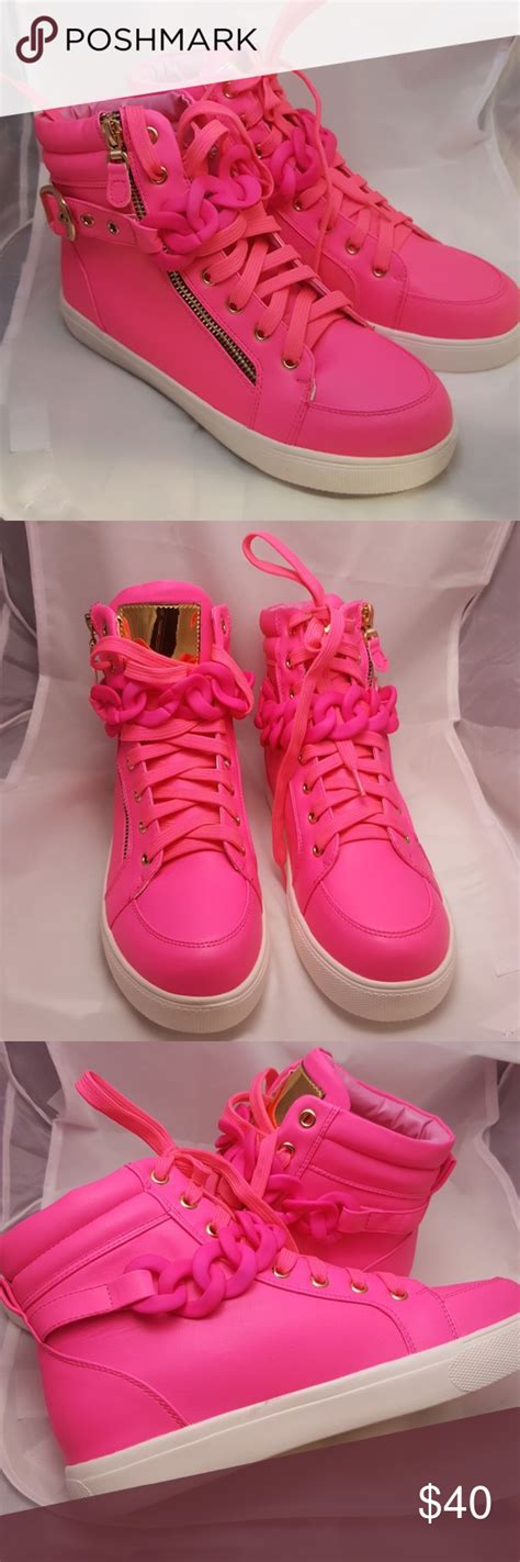 Hot Neon Pink Brand New Hi Top Sneakers Pink Sneakers Pink Brand