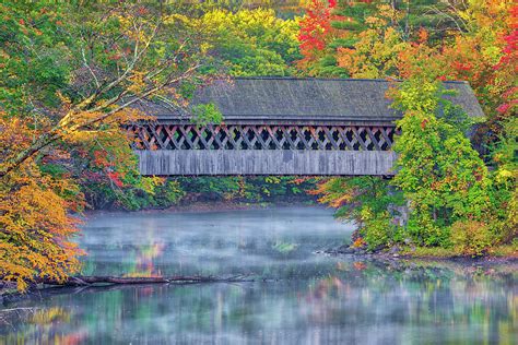 New England Fall Foliage At The Henniker Covered Bridge Photograph By