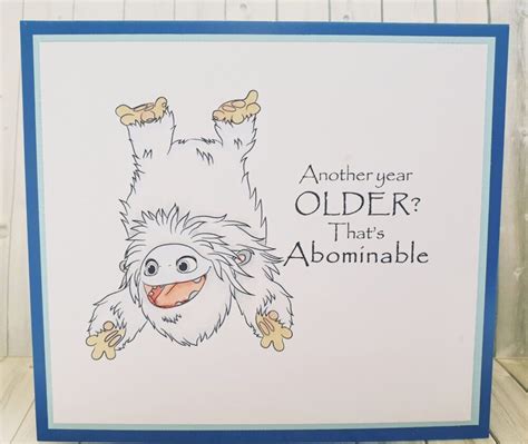 Abominable Birthday Carda Light Hand Coloured Yeti Letting The