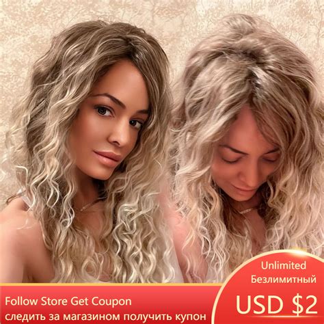 Gnimegil Blonde Curly Wigs For Women Synthetic Ombre Long Wig Natural
