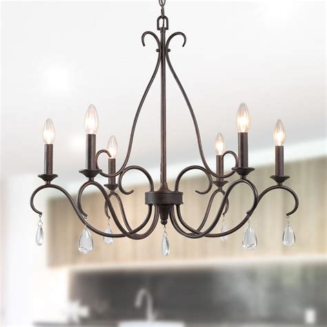 LNC Farmhouse Chandelier Lighting Esquilin 28 In 6 Light Rusted Bronze