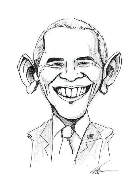 Les lèvres sont assez faciles à faire, pulpeuses, fines, droites, etc. Caricature, dessin noir et blanc, portrait Barack Obama ...