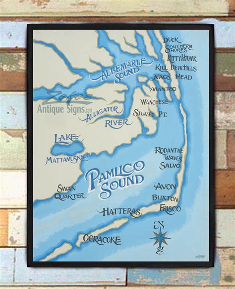 Outer Banks Nc Vintage Style Map Print From An Original Hand Etsy