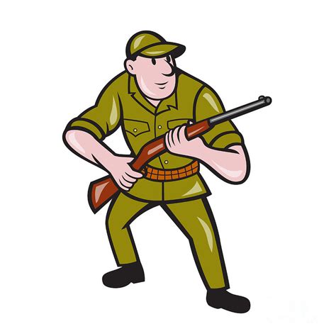 Hunter Carrying Rifle Cartoon Digital Art by Aloysius ...