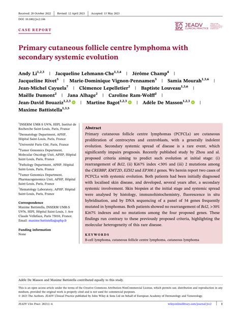 Pdf Primary Cutaneous Follicle Centre Lymphoma With Secondary