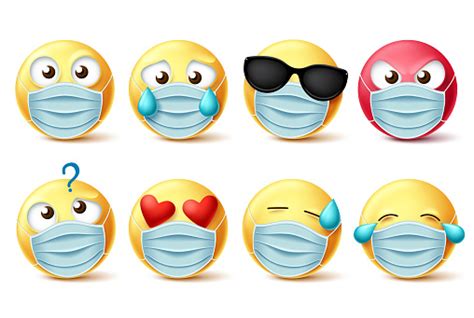 Emoticons Face Mask Vector Emojis Set Emojis And Covid19 Emoticons With