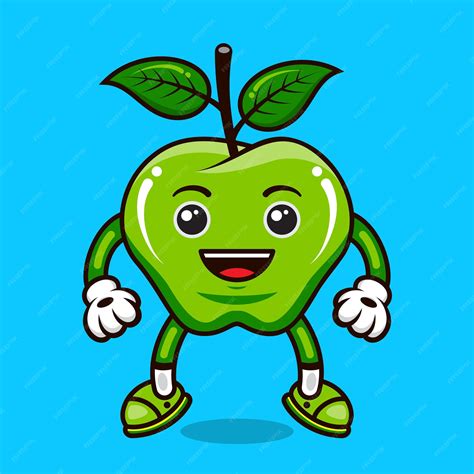 Dibujado A Mano Ilustración De Dibujos Animados De Manzana Vector Premium