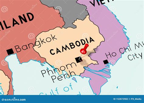 Cambodia Phnom Penh Capital City Pinned On Political Map Royalty