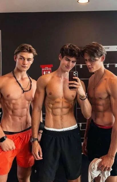 Shirtless Male Trio Gym Jock Ripped Abs Hard Hunk Bodied Beefcake Photo