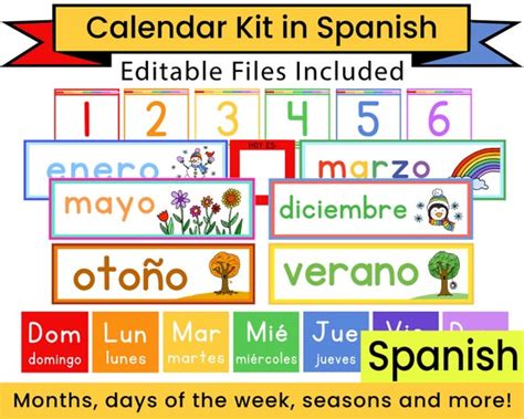 Spanish Calendar Kit For Kids Editable Pocket Chart Calendar Etsy España