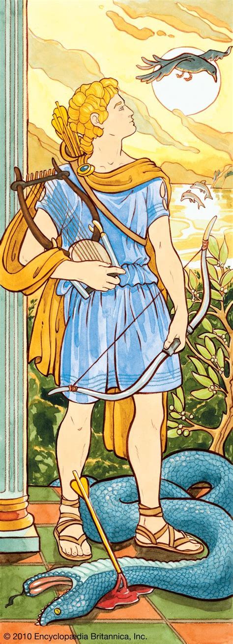 Lyre (musical instrument), bow and arrow, python, a laurel wreath, and the sun; Apollo by Judie Anderson | Greek mythology gods, Greek goddess art, Apollo greek