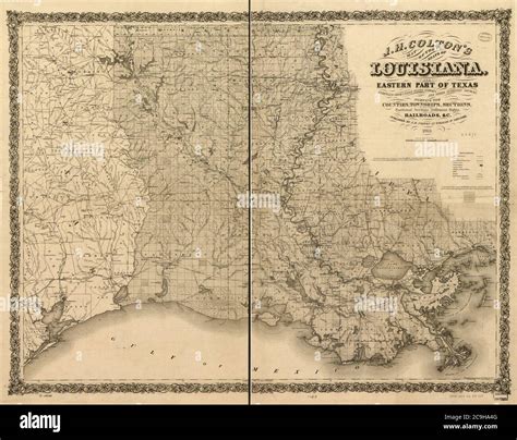 J H Coltons Map Of The State Of Louisiana And Eastern Part Of Texas