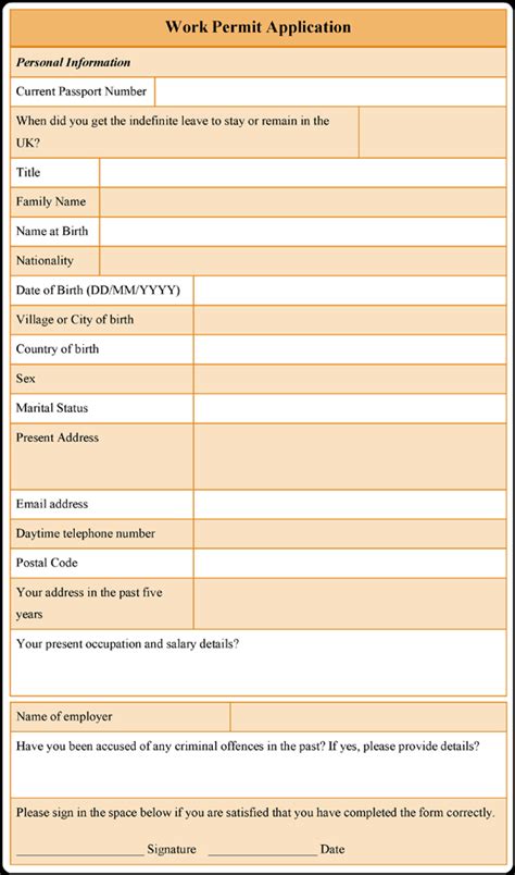 work permit application form  word format