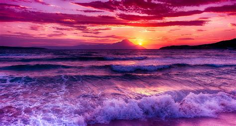 Download Sunset Sky Wave Sea Nature Ocean Hd Wallpaper
