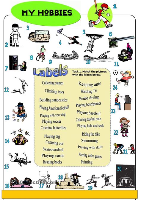 Hobbies Worksheets For Preschool Hobbies Esl Mini Flashcards