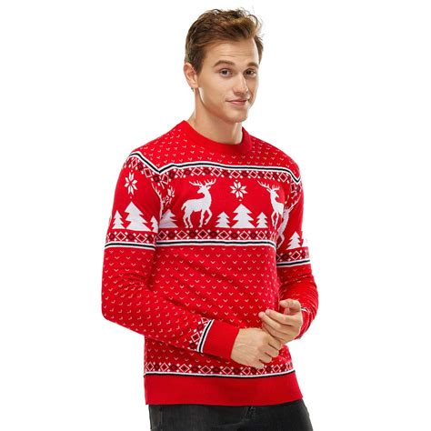 reindeer and snowflakes on fleek red men s funny christmas sweater