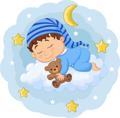 Cartoon Baby Sleeping With Teddy Bear On The Clouds 5162086 Vector Art