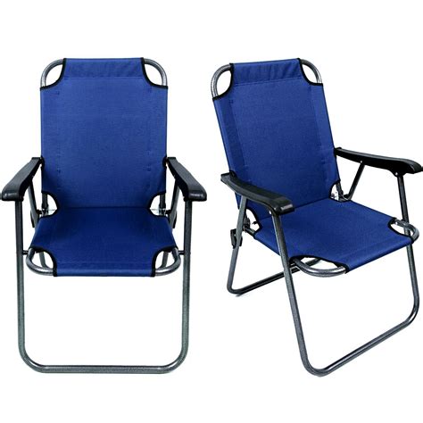 2 Blue Outdoor Patio Folding Beach Chair Camping Chair Arm Lightweight