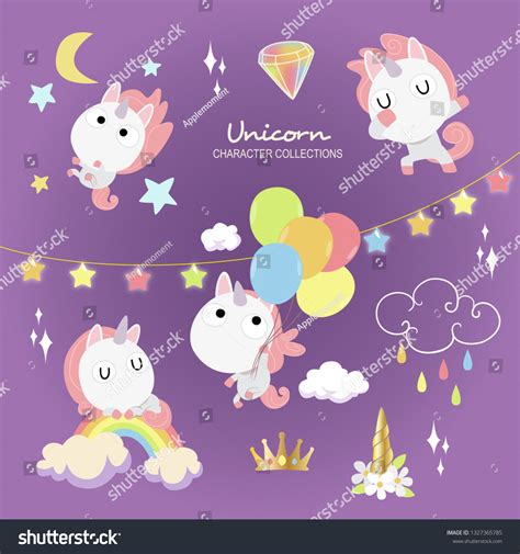 Various Unicorns Character Design Clouds Balloon Stock Vector Royalty