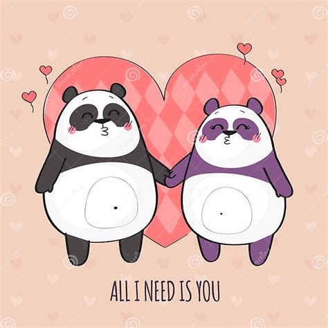 Cute Couple Of Pandas In Love Stock Vector Illustration Of Heart