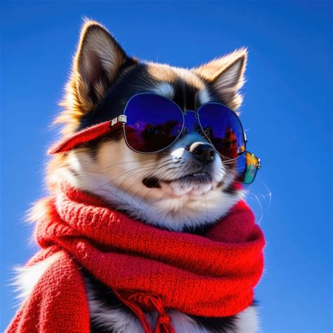 Premium Ai Image A Dog Wearing Sunglasses And A Scarf And A Scarf