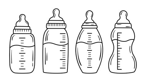 Feeding Milk Bottle Collection In Line Art Style Doodle Baby Pacifier Vector Art At
