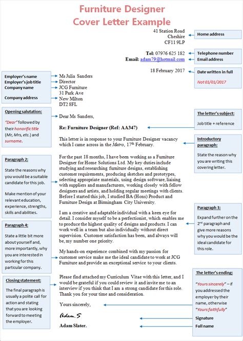 In the same way that you might reference resume samples, the following designer cover letter example will help you to write a cover letter that best highlights your experience and qualifications. Furniture Designer Cover Letter
