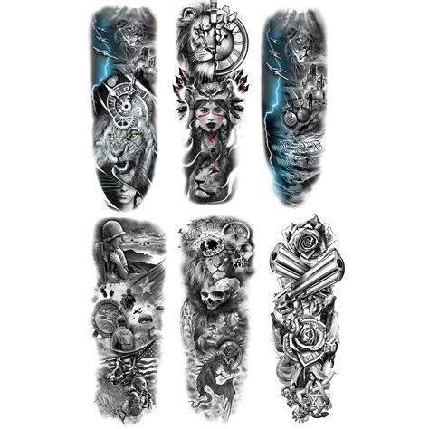 Kotbs 6 Sheetstribal Lion Forest Full Arm Temporary Tattoo Sleeves For