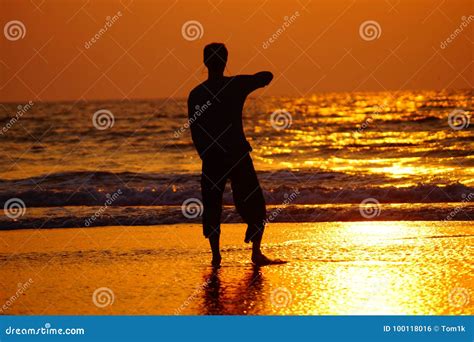 Silhouette Of The Guy On The Sunset Stock Photo Image Of Dancing