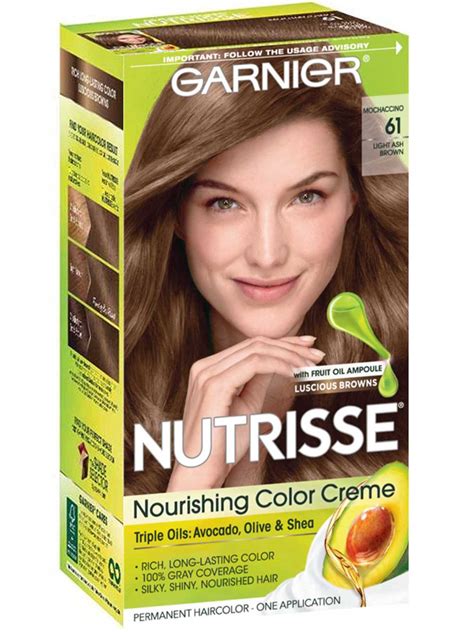 Color bright, shiny and silky. Nutrisse Nourishing Color Creme - Light Ash Brown 61 - Garnier