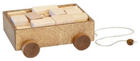 Height 8 cm, length 23.5 cm, width 11.5 cm. WOOD WAGON PULL TOY with CLASSIC BUILDING BLOCK SET Amish ...