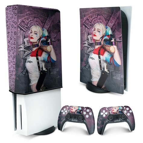 Kit Ps5 Skin E Capa Anti Poeira Arlequina Harley Quinn Pop Arte Skins