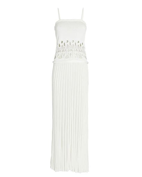 Christopher Esber Crochet Torso Knit Pleated Maxi Dress White