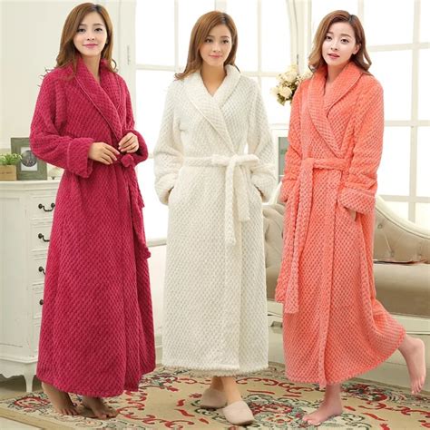 Women Winter Thermal Long Bathrobe Lovers Thick Warm Coral Fleece Kimono Bath Robe Plus Size