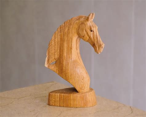 Wooden Horse Head Sculpture Wood Carving Hand Carved Statue Animal