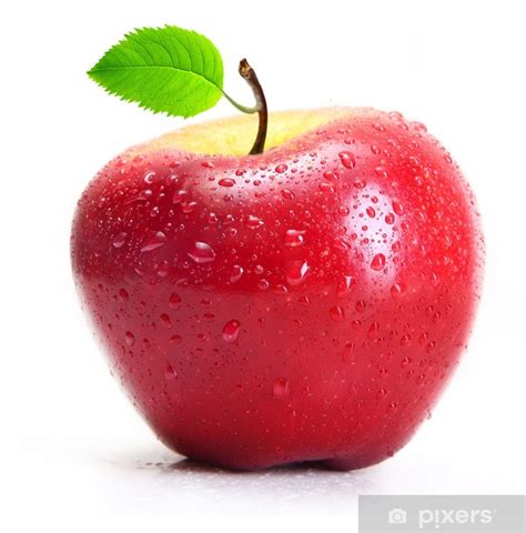 Wall Mural Red Apple With Water Drops Isolated On White Background