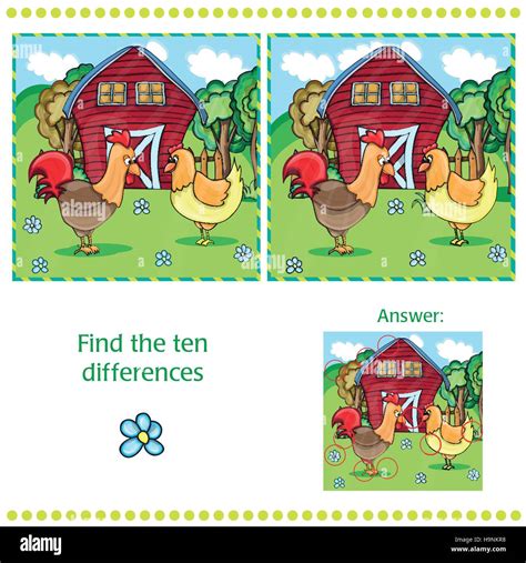 Spiel Für Kinder Bauernhof Finden Sie 10 Unterschiede Stock